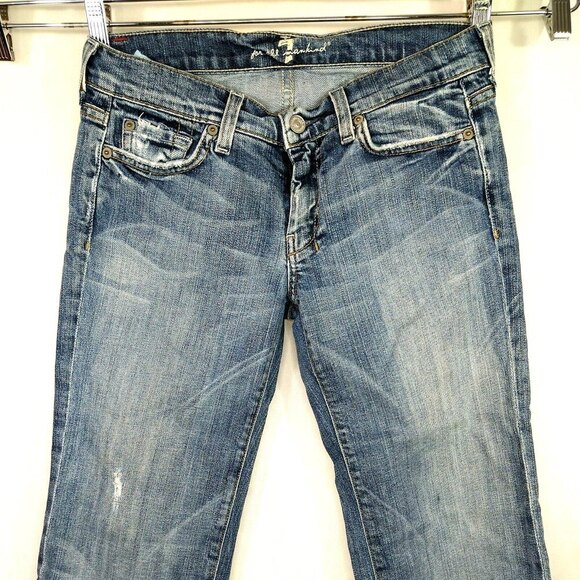7 For All Mankind DOJO Capri Cropped Jeans Women Size 28 Light Wash Rip Distress - Picture 3 of 10